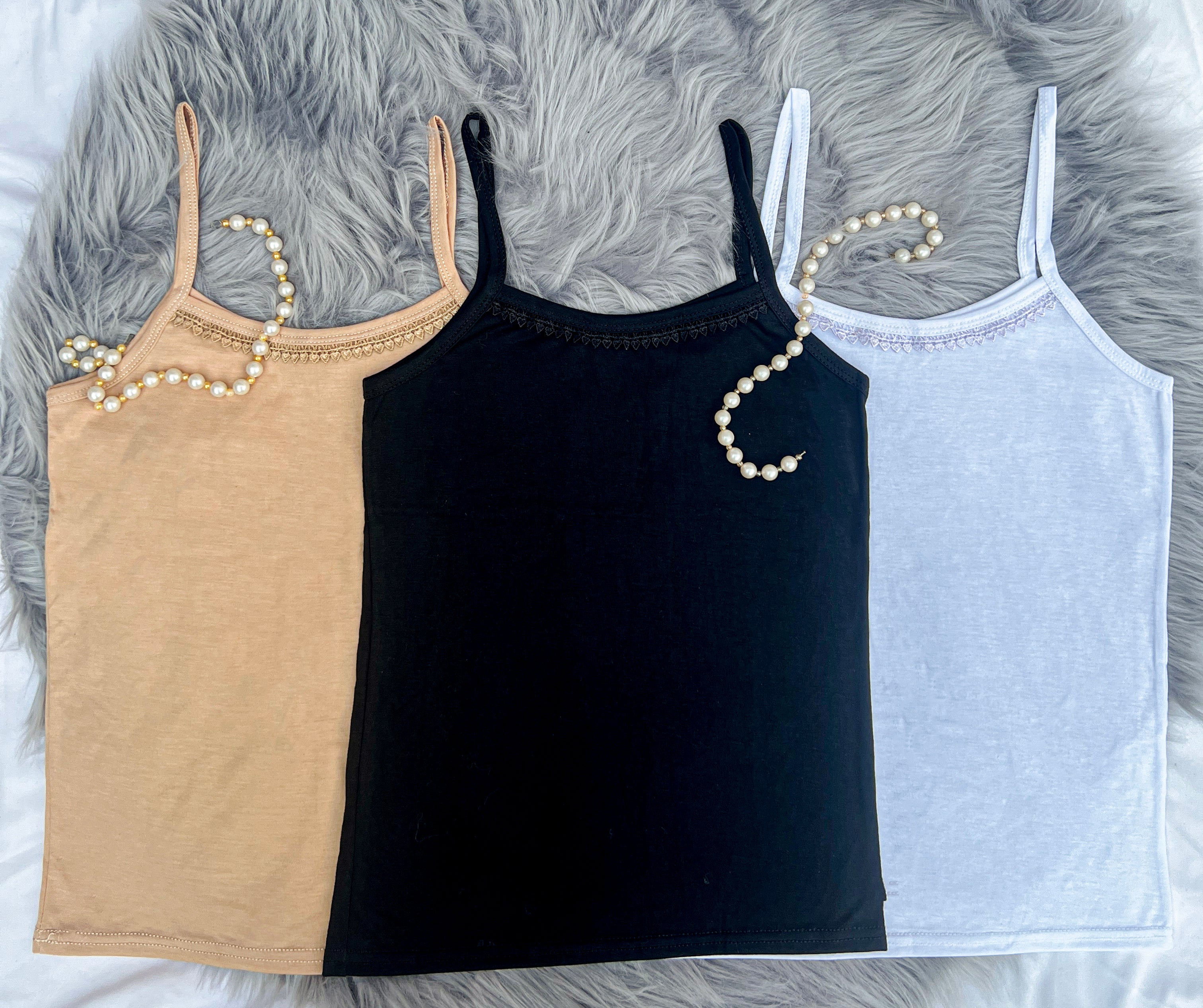 Pack of 3 Women & Girls Cotton Camisole Vest Tank Top – Soft Shameez Stretchable Sleeveless Innerwear Camisoles for Daily Wear & Layering