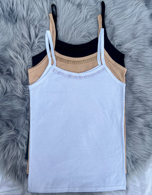Pack of 3 Women & Girls Cotton Camisole Vest Tank Top – Soft Shameez Stretchable Sleeveless Innerwear Camisoles for Daily Wear & Layering